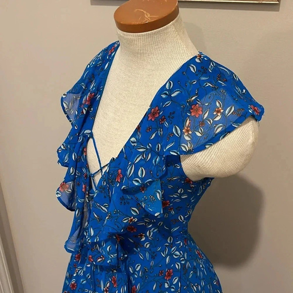 NWT!! Lulu’s - Always and Forever Blue Floral Print Lace-Up High-Low Dress - XS - Picture 11 of 12